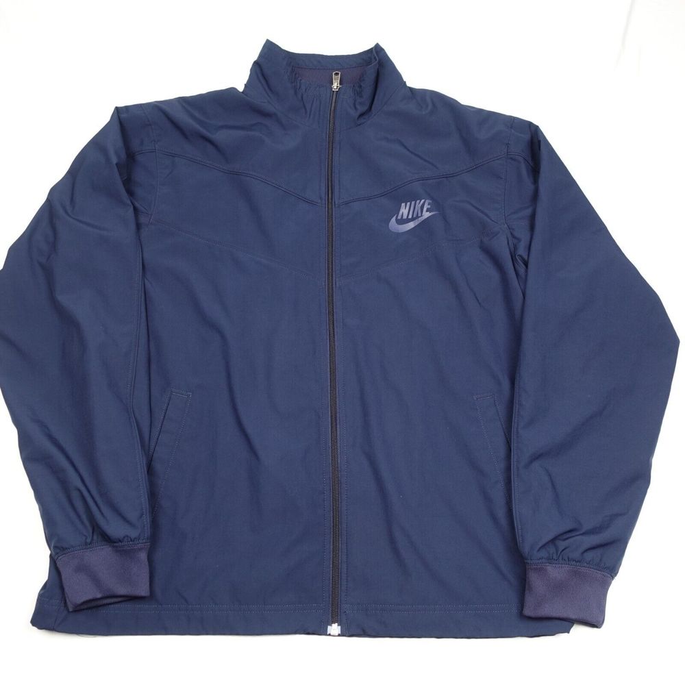 Nike Windbreaker Jacket Men's Large Full Zip Blue Color Mock Neck Long Sleeves